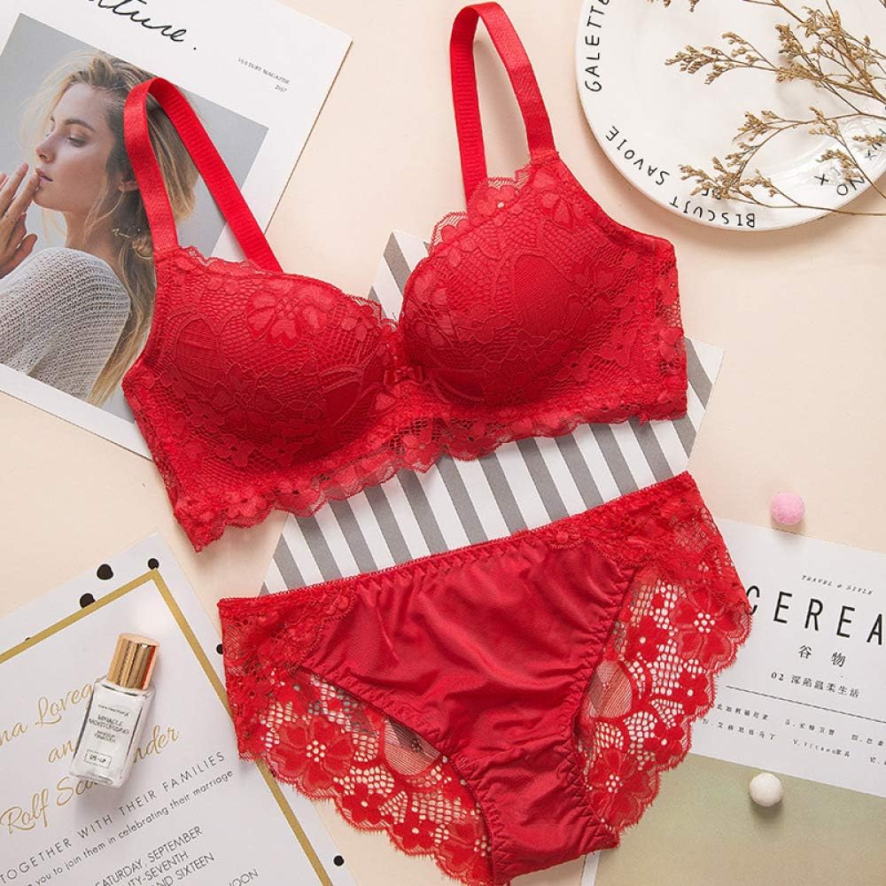 Seamless and no rim lace flower face bra comfortable gathering adjustable underwear set