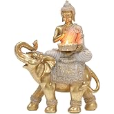 Buddha Statue for Home Decor Gold Candle Holder 11.5&rdquo;-Elephant Buddha Statues for Zen Decor - Spiritual Buddha Decor for Living Room-Buda&ndash;Budda&ndash;Buddha Gift for Relaxation, Meditation or Shrine