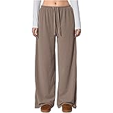 RoseSeek Women's Wide Leg Ribbed Knit Pants Drawstring Waist Low Rise Casual Long Trousers