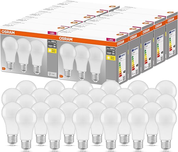 Osram LED Base Classic A, in Kolbenform mit E27-Sockel, Nicht Dimmbar, Ersetzt 100 Watt, Matt, Warmweiß - 2700 Kelvin, 10 x 3er-Pack