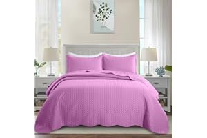 MOONLIGHT20015 Bedspreads Quilts Queen Size Bedding Set (90" x 96") - 2 Pillow Shams (20" x 26"+ 2") - 3 Pcs Summer Lightweight Reversible Microfiber Coverlet Embossed Quilt (Purple)