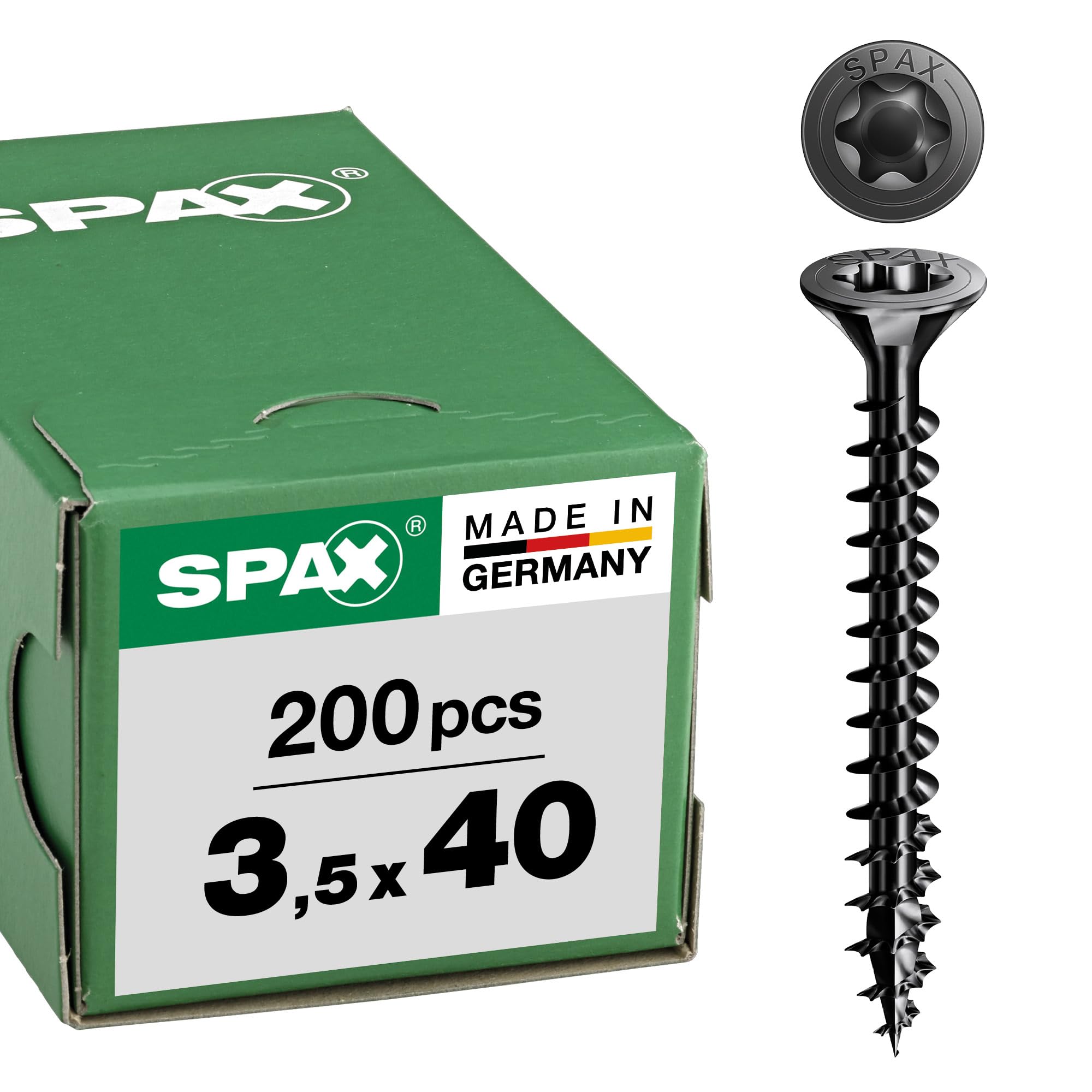 Spax Universal Screw, Countersunk Head, Black, T-Star Plus, Full Thread (3.5 x 40 mm, Pack of 200) — image 1