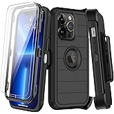 KECAI for iPhone 13 Pro Case with Belt Clip Holster & Kickstand,2X Screen Protector,Heavy Duty Shockproof Drop Protection Military Grade Full Body Rugged Phone Cover 6.1 Inch