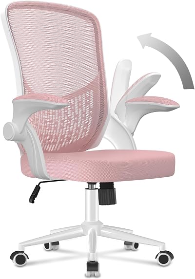 nasapaluro Ergonomic Desk Chair Pink with Flip-Up Armrests Mesh Back Lumbar