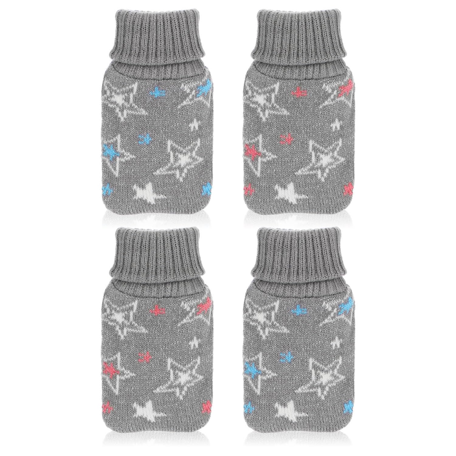 com-four® 4x pocket warmers in a turtleneck design - hand warmers with a star motif, cuddly pocket heating pads in two colours (4 pieces - grey with stars)