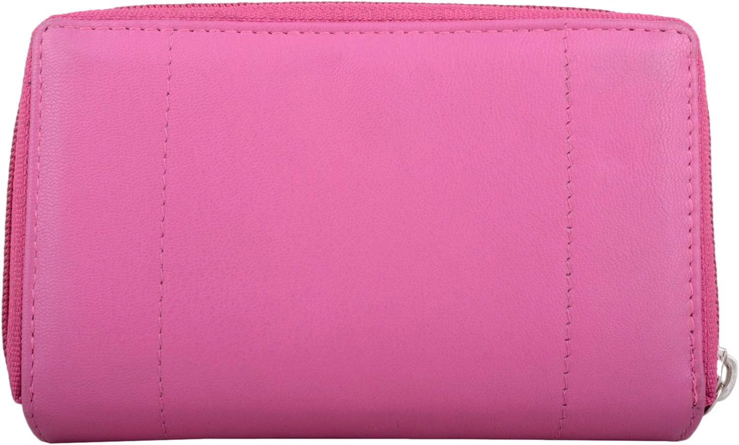 Womens Large Leather Zip Round Tri-Fold Money/Coin/Credit Card Holder/Purse - Cerise - Image 3