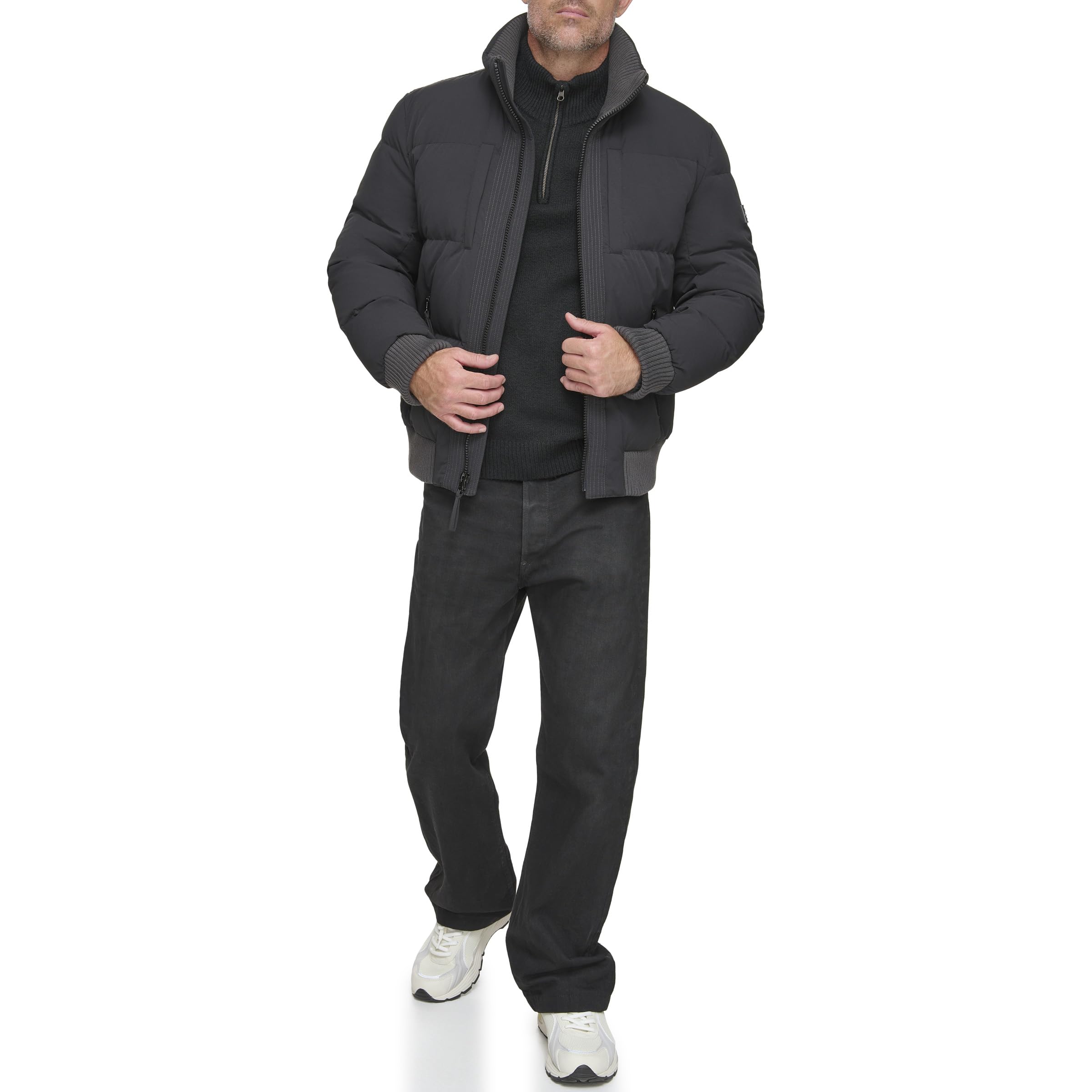 Andrew Marc Men’s Wool Coat – Mid and Full Length, BLACK (SIDELING), Small