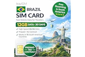 Brazil SIM Card with 12GB high Speed Data for 30 Days | Free Roaming in South America | Works in Unlocked iOS and Android Dev
