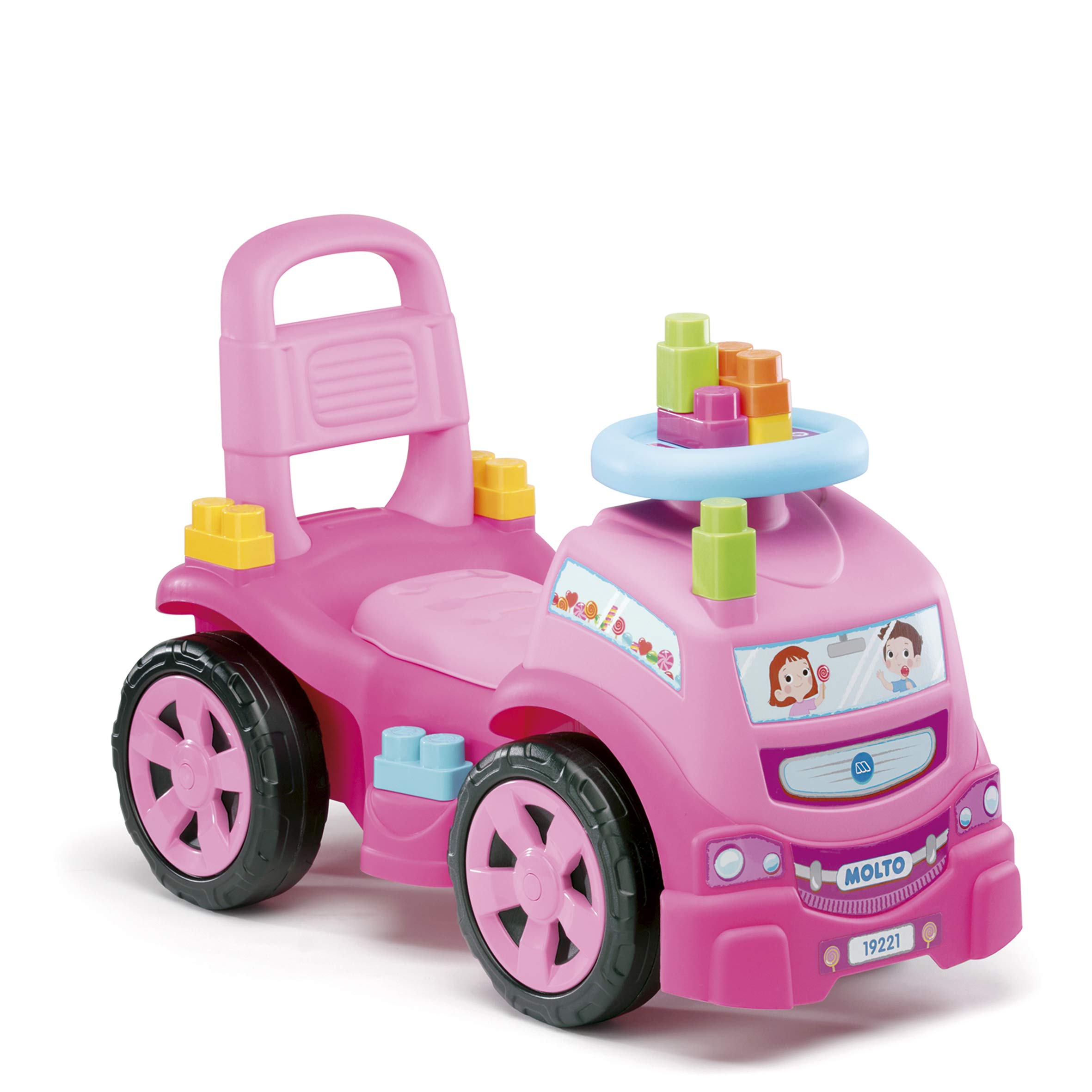 M MOLTO Truck Ride-On 3 x 1 Pink with 10 Blocks
