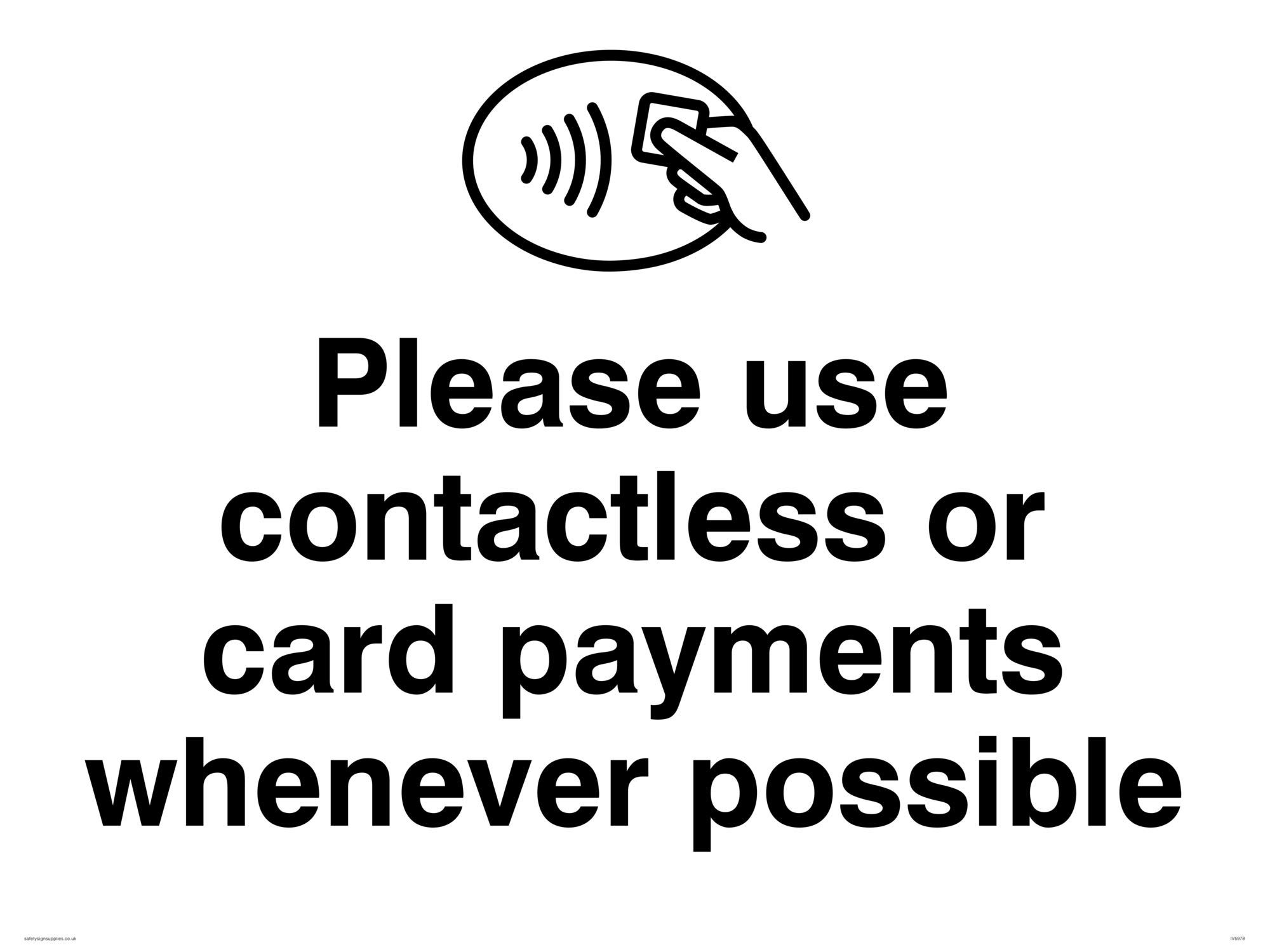 Please use contactless or card payments when possible sign - Plastic Rigid 3mm