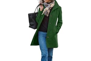 chouyatou Women's Winter Wool Blend Pea Coat Single Breasted Stand Collar Casual Trench Coat Overcoat