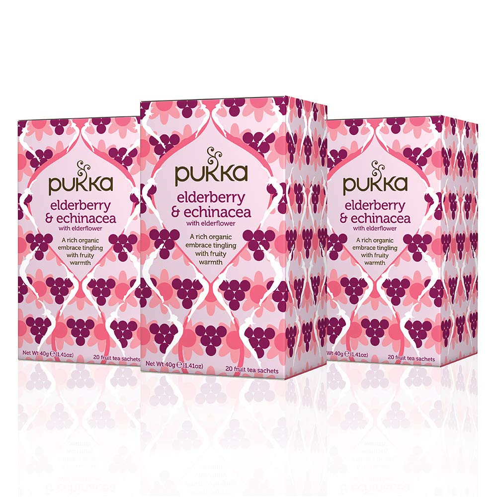 Pukka Elderberry & Echinacea, Organic Herbal Fruit Tea, 20 Count (Pack of 3)