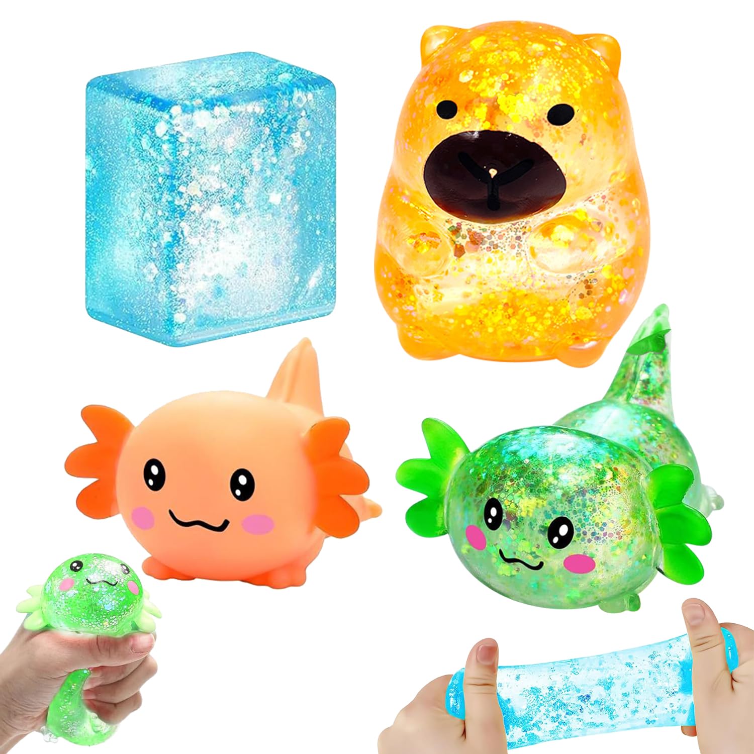 4pcs Taba Squishy Set Ice Cube Duck Capybara Animal Squishy Toys Fufu Squishes for Adults Squeeze Fidget Toys To Relief Novelty Gifts For Kids Teens Adults Christmas Birthday