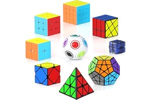 Vdealen Speed Cube Set, 9 Pack Puzzle Cube Bundle Fidget Ball 2x2 3x3 Sticker Stickerless 4x4 Pyramid Dodecahedron Skewb Infi