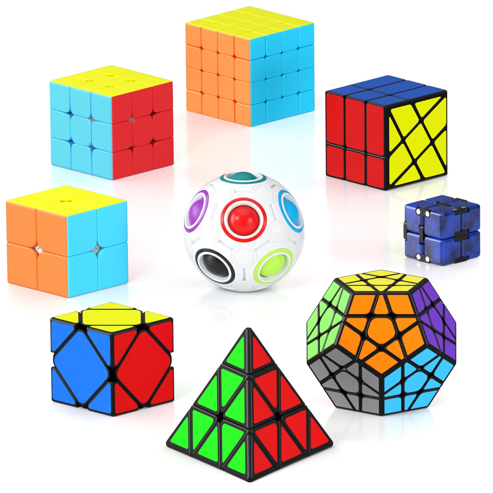 Vdealen Speed Cube Set, Magic Cube Set of 2x2 3x3 4x4 Pyraminx Megaminx Skewb Infinity Cube Game, Christmas Birthday Party Gifts for Kids Teens Adults (9 Pack)