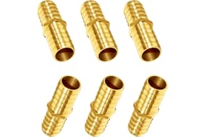 JoyTube Brass Hose Barb Fitting Metals Splicer Mender, 5/8" Barb Hose Union Fuel Gas Water Air (Pack of 6)