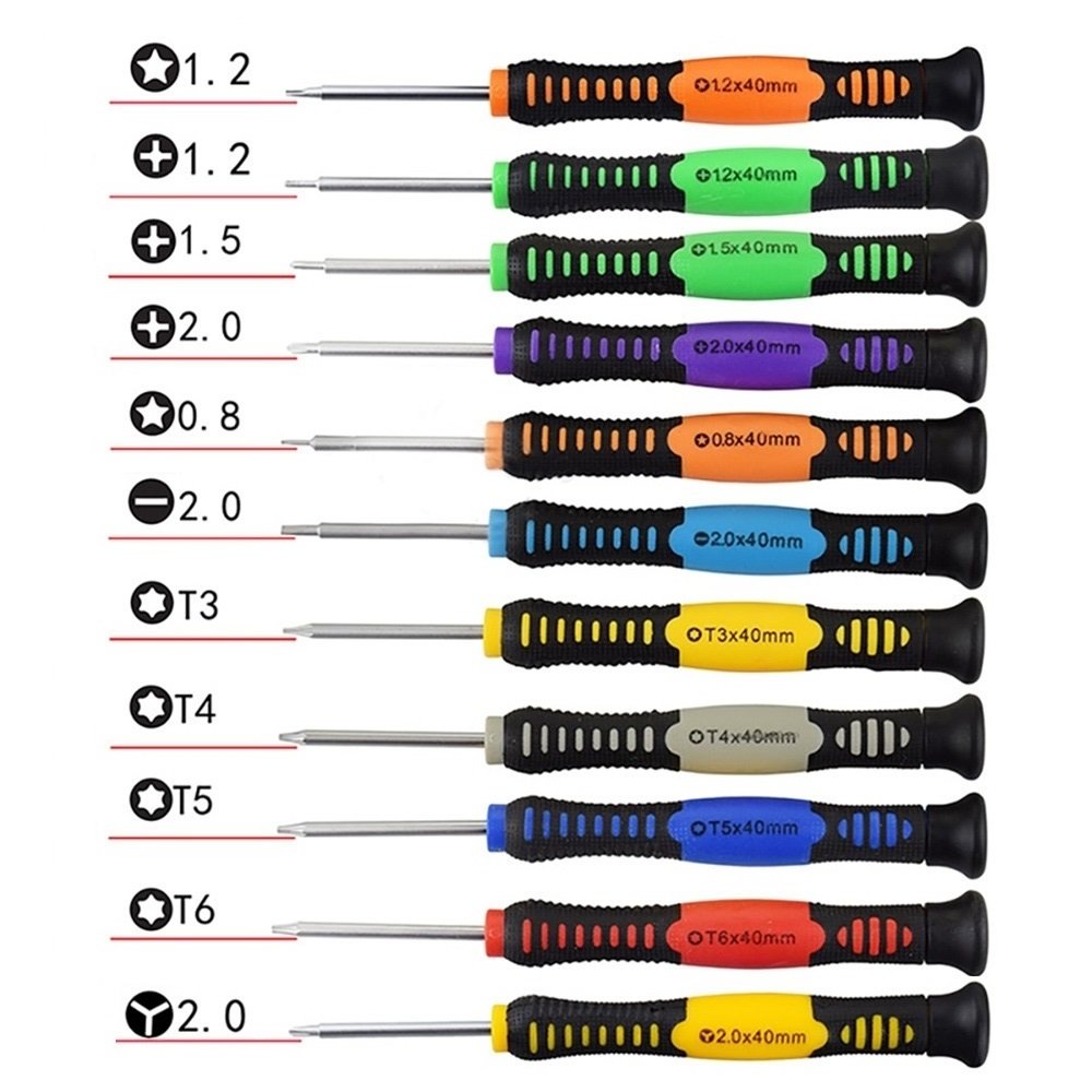 Complete 11 In 1 Precision Magnetic Screwdriver Set with 5 Point Star 0.8 1.2 Phillips 1.2 1.5 2.0 Torx T3 T4 T5 T6 Flat Tri-wing 2.0 for iPhone Samsung iPad Macbook Laptop PC Disassemble