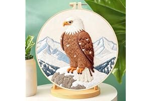 Zhenqing Eagle Embroidery Kit for Beginners, Pre-Printed 29x29cm Cotton Fabric with 20cm Hoop, Majestic Eagle on Snowy Mounta
