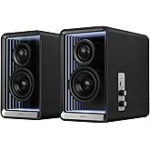 Edifier QR65 Desktop Active Monitor with 2.75" Long-Throw Aluminum Diaphragm mid-Low Drivers, Hi-Res Audio, Brilliant Light Effects, 70W Output Power Bluetooth Speakers with Stands - Black