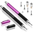 MEKO(2 Pcs)[2 in 1 Precision Series] Disc Stylus/Styli for All Touch Screen Devices Bundle with 4 Replaceable Disc Tips, 2 Replaceable Fiber Tips - (Black/Purple)
