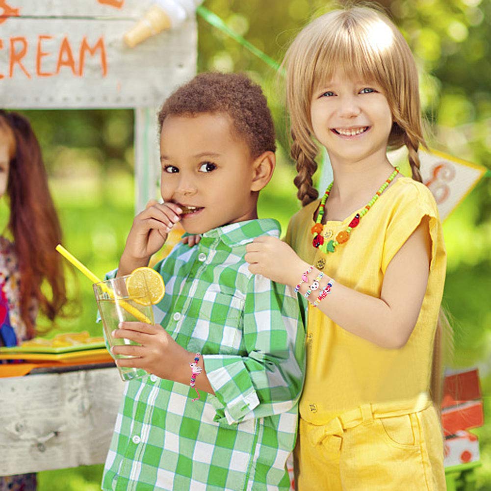 Lorfancy 12 Pcs Kids Girls Bracelets Jewelry Animal Pendant Unicorn Owl Cute Bracelet Multicolor Rhinestone Woven Friendship Bracelets for Party Favors Pretend Play Bracelets Kids