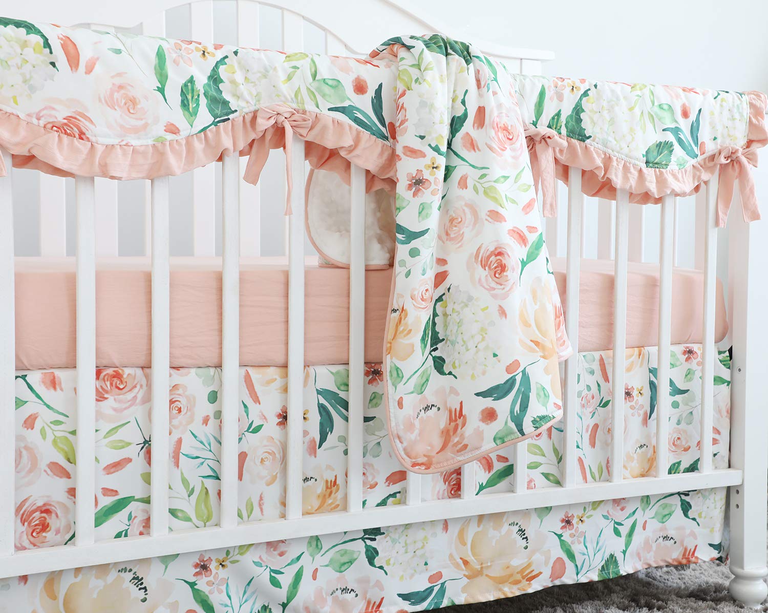Coral Navy Peony Sahaler Crib Rail Guard Set Boho Floral Nursery Baby Bedding Ruffled Crib Skirt Crib Rail Cover Set Crib Bedding Baby Brilliantpala Org