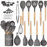 Umite Chef Kitchen Cooking Utensils Set, 33 pcs Non-stick Silicone Cooking Kitchen Utensils Spatula Set with Holder, Woodle H