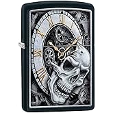 Zippo Skull Clock Design Black Matte Pocket Lighter, One Size (29854)