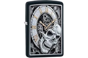 Zippo Skull Clock Design Black Matte Pocket Lighter