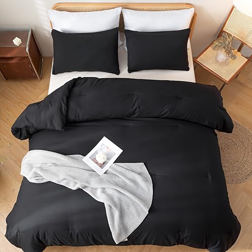 ROSGONIA Black Twin Comforter Set for Girls and Boys, Boho Black