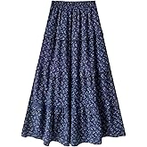 materasu Women's Elastic High Waist Pleated A-Line Flared Maxi Skirts