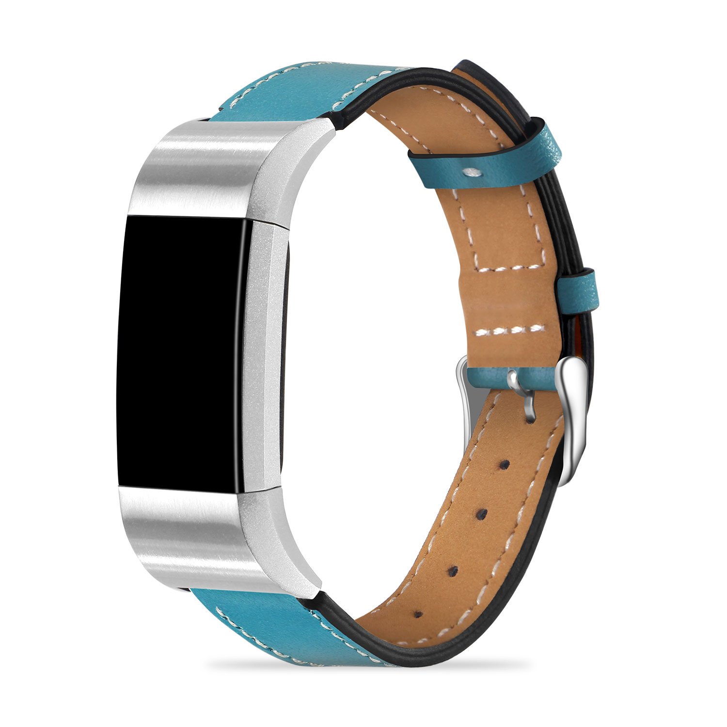 Fitbit Charge 2 Bands - Icheckey Genuine Leather Replacement Wristbands Include Gift Box for Fitbit Charge 2, Large Small Charge 2 Fitness Strap Blue