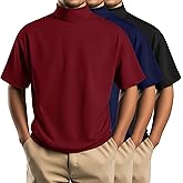 Huukeay 3 Pack Men's Big and Tall Shirts, Cotton Short Sleeve Turtleneck Tops Loose Fit Plus Size Mock Turtleneck Basic Tee(Wine Red, Navy Blue, Black,4X-Large)