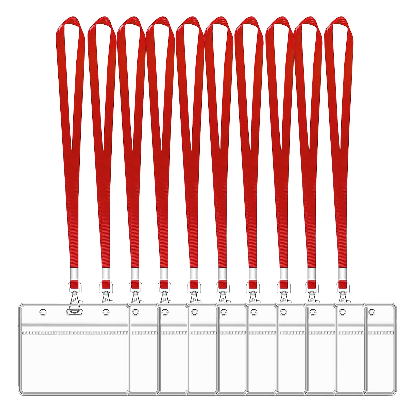 XHDA Red 10PCS Lanyards for Neck with 10PCS Card Holder, Lanyard with Clear Plastic Card Holder for ID Card and Staff โ image 1