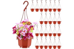 Roshtia 24 Pcs Hanging Plastic Planter Pot with Hook Flower Pots Baskets Hanging Nursery Planter Holder for Outdoor Indoor Plant Garden(Brown,3.7 Inch)