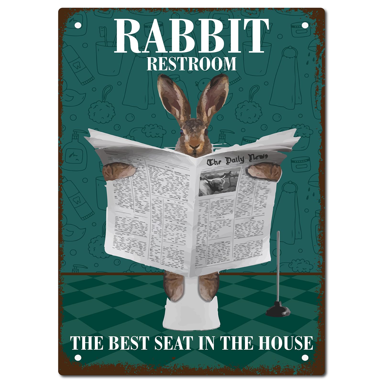 CREATCABIN Rabbit Metal Tin Sign Restroom The Best Seat Tin Garage Signs Plaques Wall Art Decor Metal for Living Room Kitchen Home Bathroom Bar Club Outdoor Indoor Plaque 8 x 12Inch