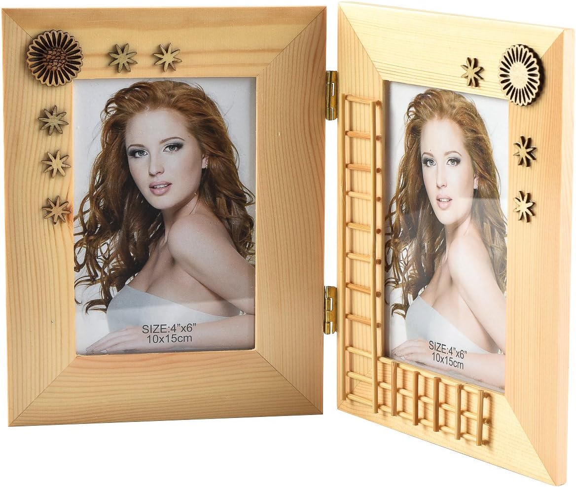 Arpan Style Wooden Double Portrait 4 x 6'' Multi Picture Hinged Photo Frame
