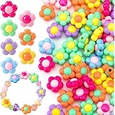 BEIQIYA 120pcs Acrylic Rainbow Sun Flower Beads, Colorful Flowers Beads for Jewelry Making, 16mm Floral Spacer Loose Accessories for Necklace Bracelet Earring DIY Crafts