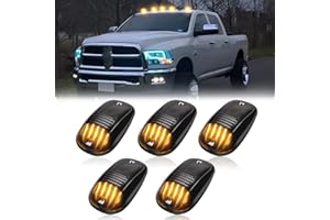R&F Auto 5Pcs Smoked LED Cab Roof Marker Lights Compatible with Ram 1500 2500 3500 (2003-2018) Pickup Trucks Roof Running Lamps