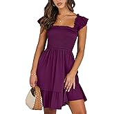 ANRABESS Women's Summer Casual Sleeveless Square Neck Dress 2026 Smocked Ruffle Backless Boho Beach Cute Teen Short Sundress