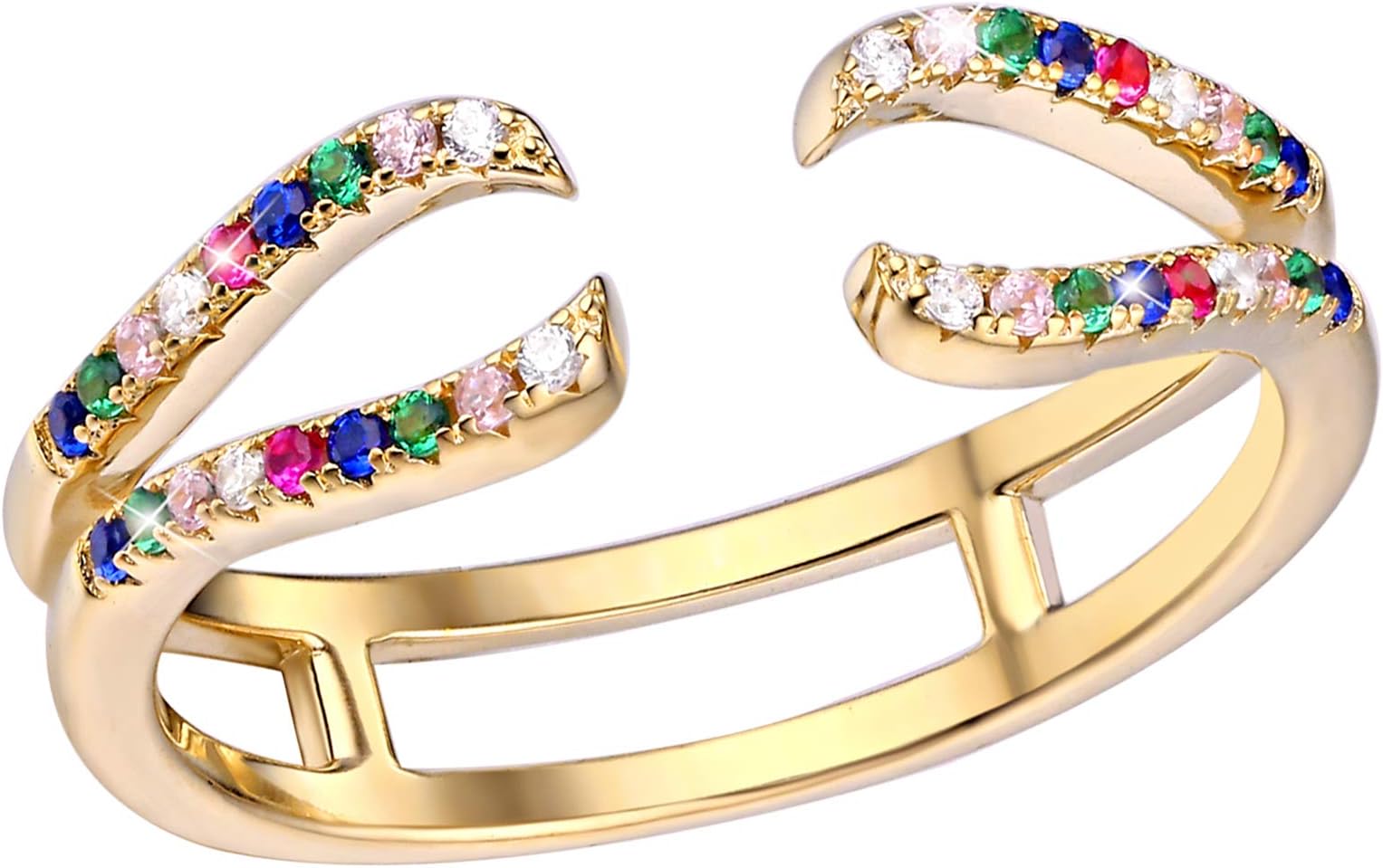 SHELOVES Rainbow Guard Rings for Women Colorful Rings Round Cz Ring Enhancers Gold Sterling Silver