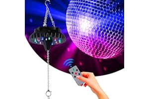 DJBOOMY Disco Ball Motor Light with Remote: Rechargeable Battery Operated Rotating Hanging Mirror Ball Spinner with Adjustable Speed - 18RGBW LED Light Up 4 6 8 10 inch Party Disco Balls Rotator