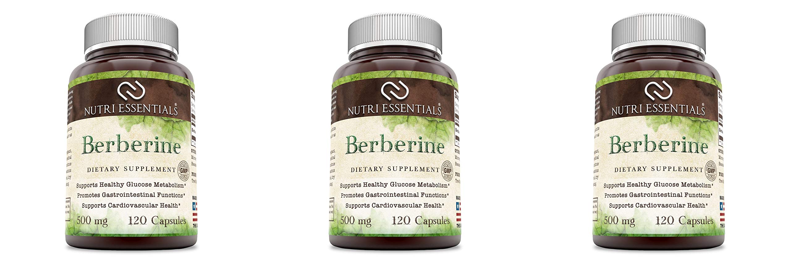 Nutri Essentials Berberine 500mg, 120 Capsules - Metabolism Booster - Promotes Weight Loss (3 Pack)