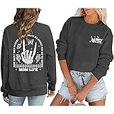 YHHR Mama Sweatshirt Overstimulated Moms Club Shirts for Women Skeleton Graphic Rock Pullover Tops