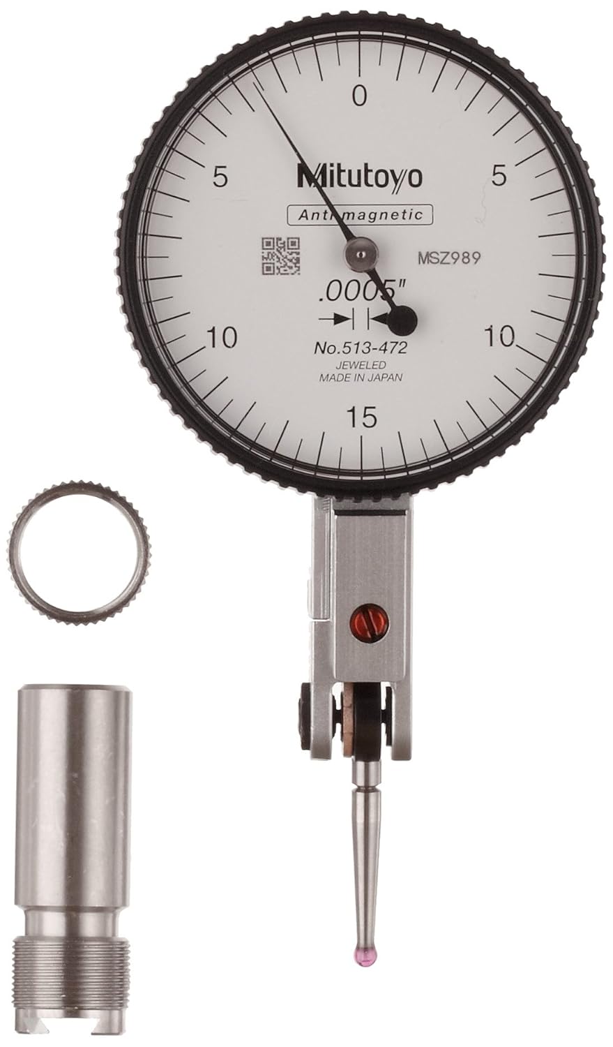 Mitutoyo 513472 Dial Test Indicator, Horizontal Type, Ruby Stylus, 0.