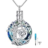 TOUPOP Tree of Life Urn Necklaces for Ashes Birthstone Cremation Jewelry 925 Sterling Silver Crystal Memorial Keepsake Funeral Jewelry for Women (with Funnel Filler)