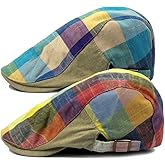 Idopy Colored Plaid Longshoreman`s Flat Cap Irish Ivy Driving Golf Newsboy Hat