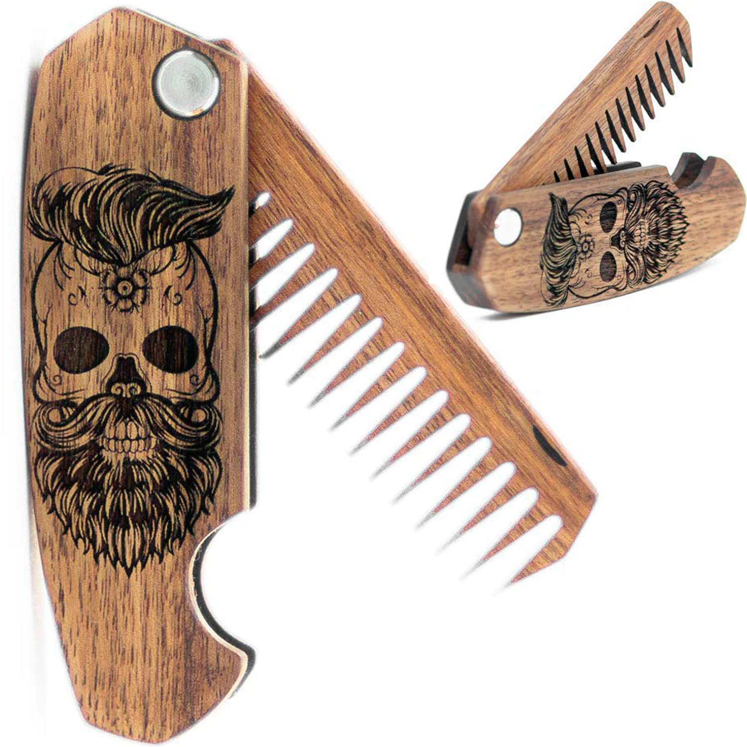 Wooden Folding Comb for Men, pocket size, ideal for the care of beard and moustache with beard balm