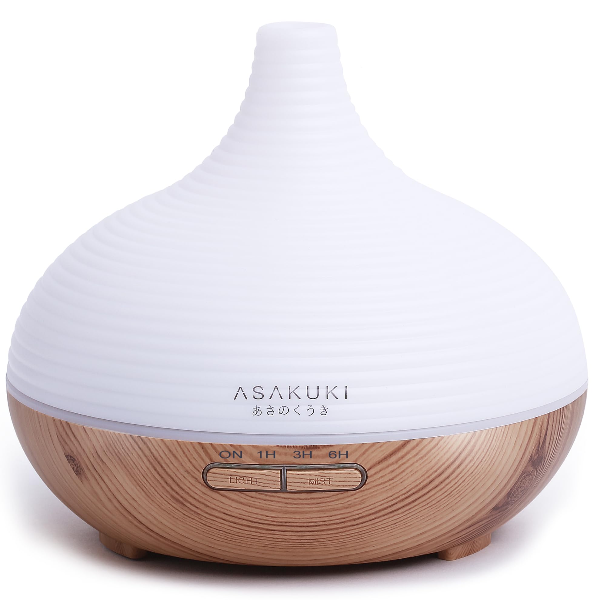 ASAKUKI 300ML Essential Oil Diffuser, Wood Grain BPA-Free Whisper Quiet Cool Mist Humidifier, Natural Home Fragrance Diffuser with 14 Colors LED Lights and Easy to Clean - Light Brown