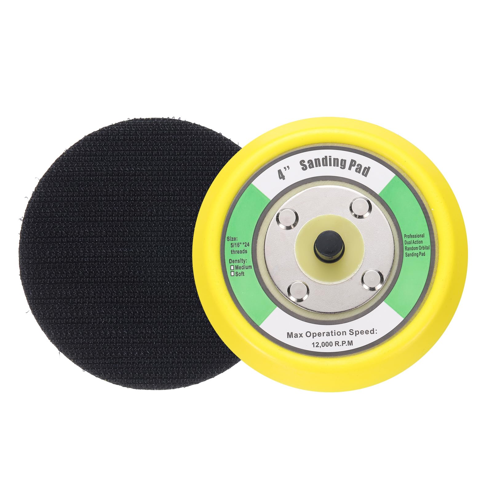 Sourcingmap 4 Inch Hook and Loop Backing Sanding Pads with 5/16"-24 Thread for Diamond Sanding Finishing Polishing Buffing Pads, Yellow + Black 2pcs